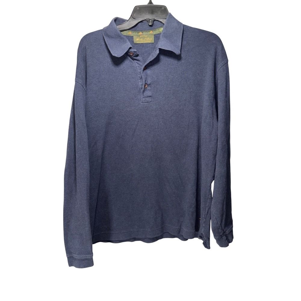 Orvis Charles F Orvis Signature Polo Shirt Mens Large L Navy Blue Pima Cotton LS